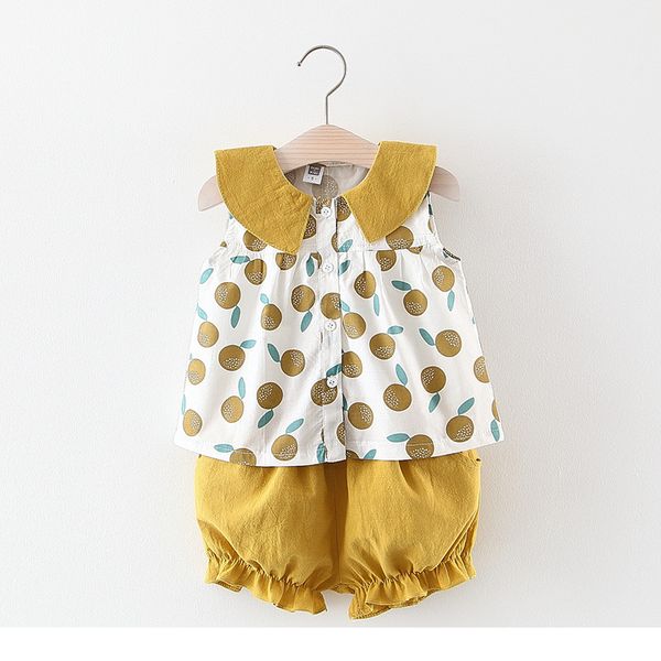 

Baby Girls Clothing Kids Summer Sleeveless Fruit Print design pet pan collar shirt +short clothing sets summer princess clothing sets