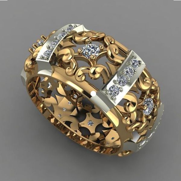Anelli di fidanzamento con anello di diamanti bicolore a fiore cavo per regalo di gioielli di moda da donna