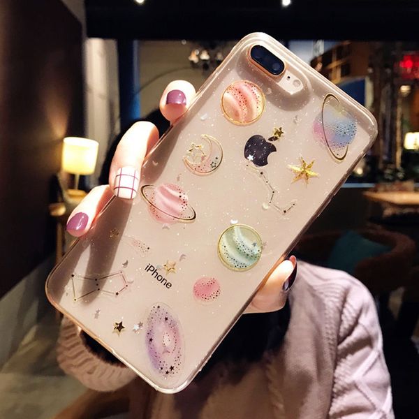 

luxury glitter cute space planet phone case for iphone xs max xr x 7 8 plus clear soft silicone back cover for iphone 6 6s 7plus