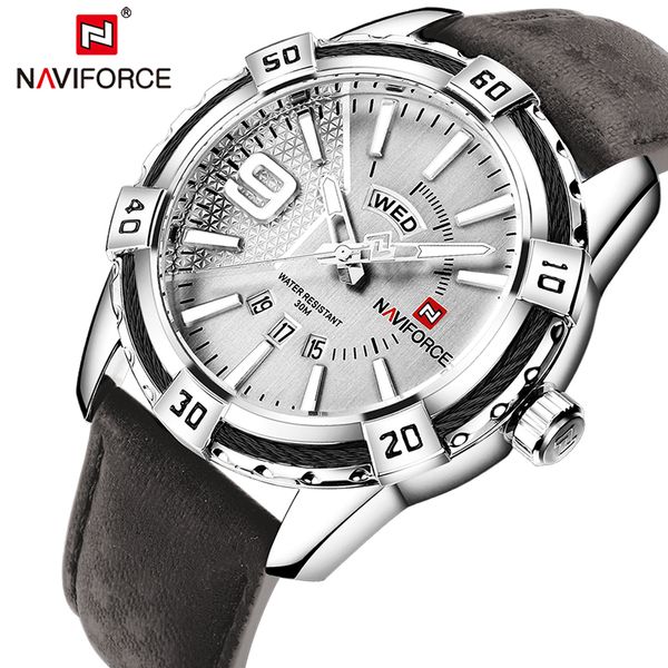 

new naviforce men watches fashion quartz wrist watches men's waterproof sports watch male date clock relogio masculino, Slivery;brown