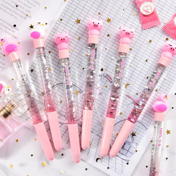 

1 pcs kawaii flamingo quicksand sequins gel pen student cute office signature pens gift stationery escolar papelaria