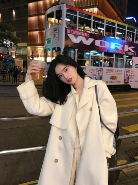 

kmetram осень зимняя куртка способа женщин шерстяное пальто куртки женщины длинные пальто женщин корейской outwear манто femme my5260, Black