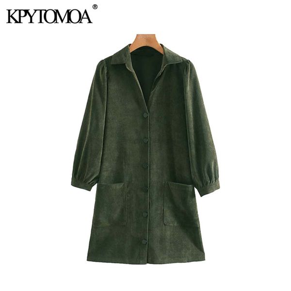 

vintage stylish pockets corduroy mini dress women 2019 fashion lapel collar long sleeve female dresses casual vestidos mujer, Black;gray