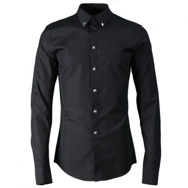 

mens shirts luxury rivet design long sleeve mens dress shirts plus size 4xl turn-down collar fashion casual man, White;black