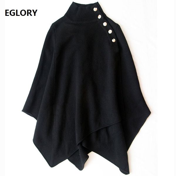 

batwing sleeve sweaters 2018 autumn winter casual knitwear women turtleneck covered button asymmetrical loose sweater coat, White;black