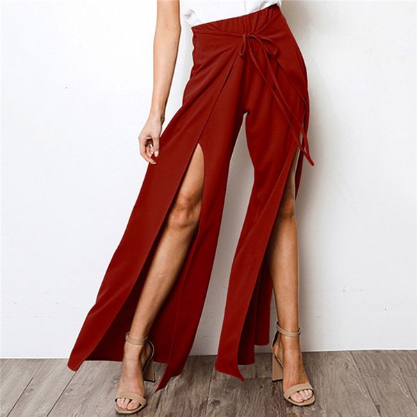 

summer women high waist wide leg pants elegant loose culottes split trousers ladies dames fashion party club streetwear, Black;white