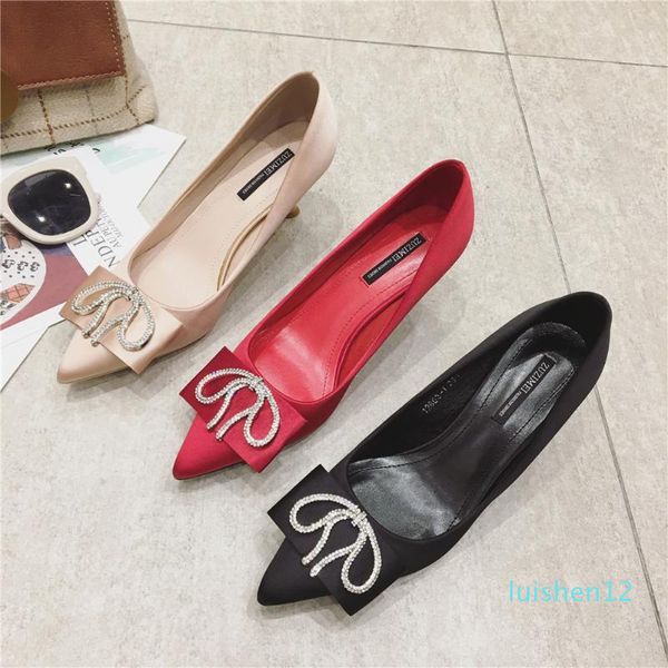 

sarairis 2020 new fashion thin high heels office pumps women shoes pointed toe slip-on comfortable shoes woman pumps female l12, Black
