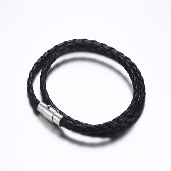 

stainless steel leather bracelet magnet buckle two-ring pu bracelet black double-layer