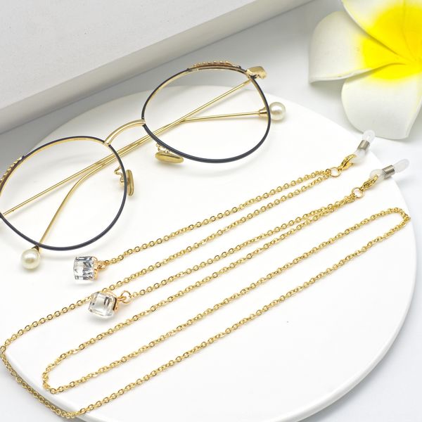 

square crystal sun anti-slip sun accessory chain glasses accessories hanging neck glasses chain, Blue
