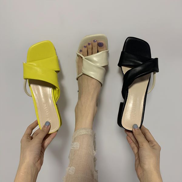 

square heel shoes thin heels slippers casual slides med rubber flip flops slipers women low block flat hawaiian 2020, Black