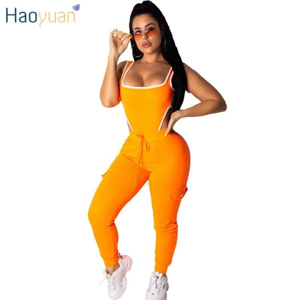

haoyuan neon green orange 2 two piece set women festival clothing beach romper bodysuit pant club outfits matching sets, White
