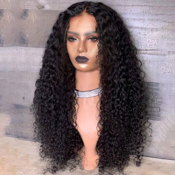 

13*4 lace front human hair wigs remy pre-plucked long curly human hair wig natural color for black women, Black;brown