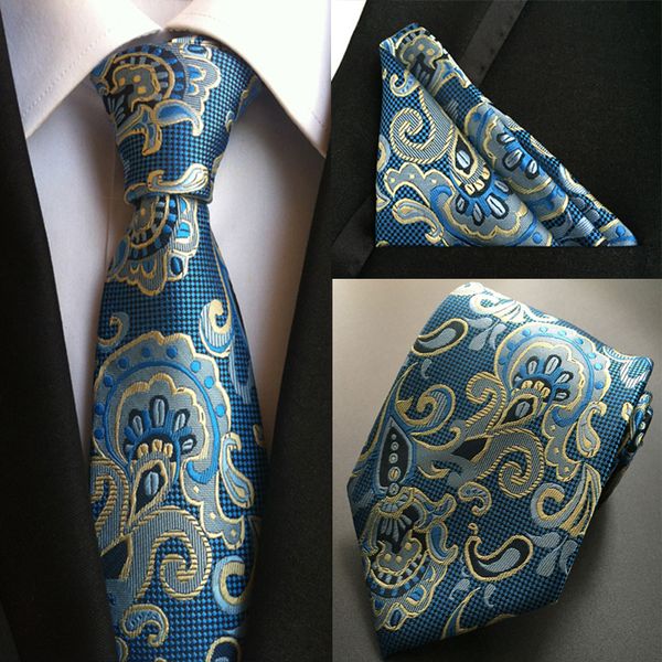 

factory fashion men's 100% silk ties handkerchief set 10 styles paisley floral wedding party banquet pocket square necktie hanky, Blue;purple