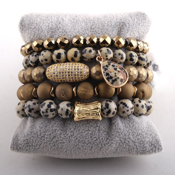 

moodpc fashion jewelry beautiful magnetic dalmatian bracelet set natural druzy stone cz ball bracelets, Black