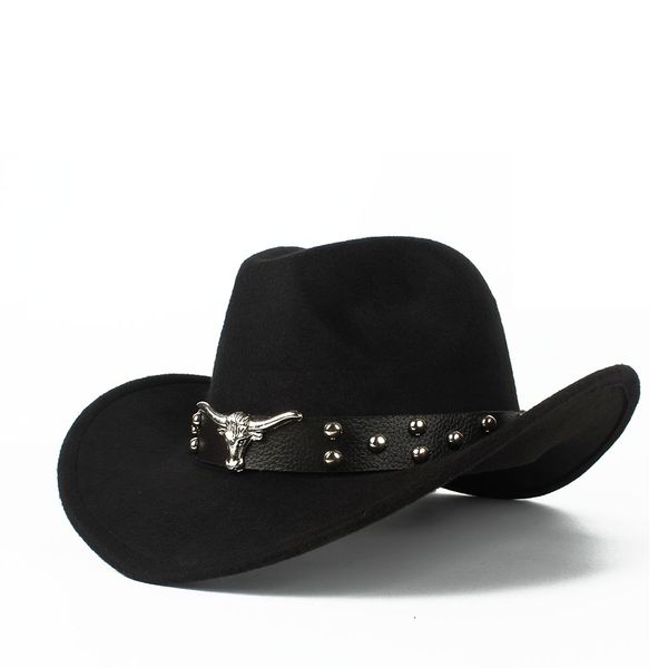 

fashion women men wool hollow western cowboy hat with tauren belt outback jazz toca sombrero cap size 56-58cm, Blue;gray