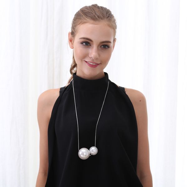 

new double simple pearl pendant snake chain necklace, Silver
