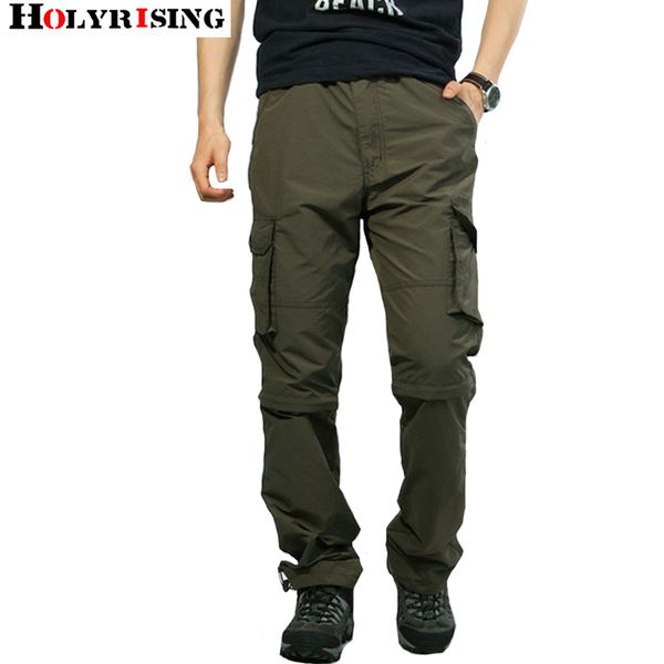 

holyrising men pants summer detachable trousers pockets casual pants loose pantalon hombre zipper streetwear szie m-3xl 18745-5, Black