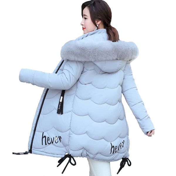 

2019 winter cotton jacket women parkas thick warm fashion female big fur collar hooded coat plus size down cotton coat 2297, Black