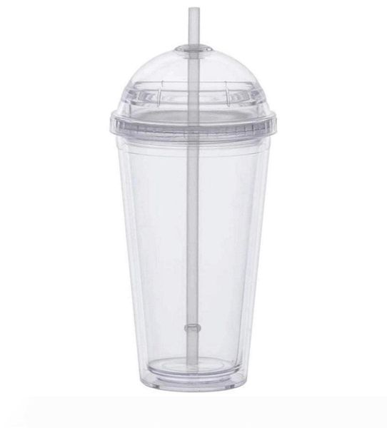 

новый 20oz clear acrylic массажер пластиковых стаканов воды с купольной крышкой стро двойными стенками питьевой контейнер