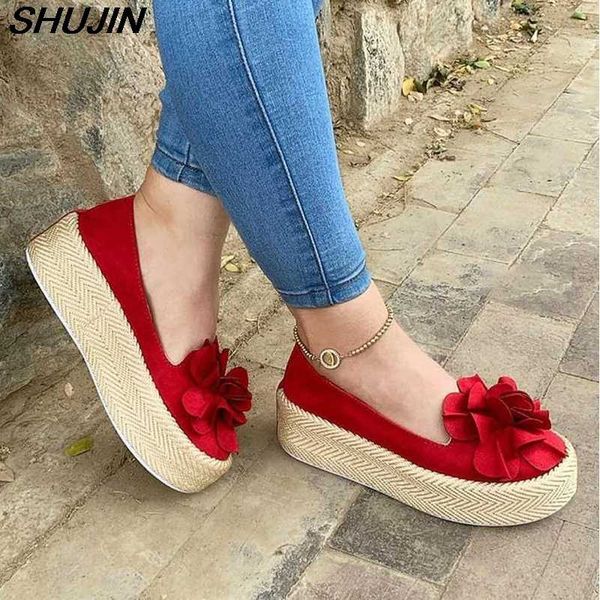 

shujin floral flats women shoes casual shoes woman platform sneakers slip on leather suede ladies loafers zapatos de mujer, Black