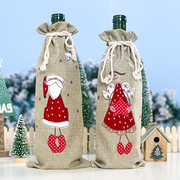 

christmas wine bottle cover wine champagne bottle bag linen for party home decoration christmas decorations supplies