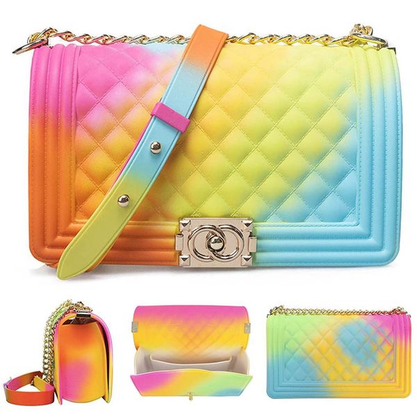 

clear transparent pvc lingge chain jelly bag lady handbag candy color gradient crossbody bag for women mini shoulder clutch, Red;black