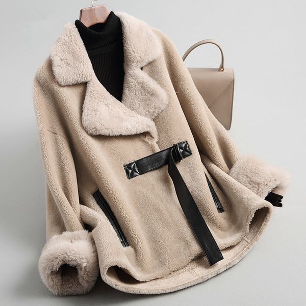 

2020 real fur coat female jacket autumn winter clothes women 100% wool coat korean big size coats and jackets women kqn18198, Black