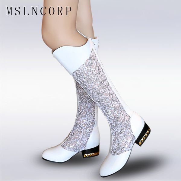 

plus size 34-43 women summer boots gladiator sandals knee-high boots breathable hollow sandals zip knee-high fashion shoes, Black