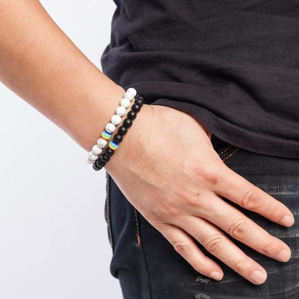 

black stone beaded bracelets gay rainbow bracelet pride friendship jewelry friend chakra bracelet black or white natural stone bracelet