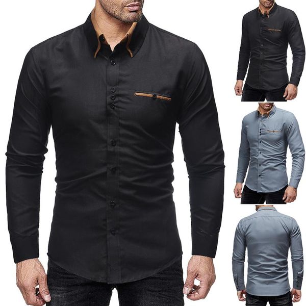 

new men's double collar splicing dress shirts high-quality comfortable cotton long sleeve slim-fit casual button-down shirt, White;black
