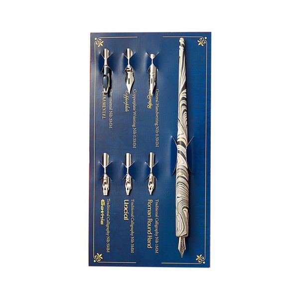 

marble wood manga calligraphy dip pen holder with 6 nibs for lettering skiching