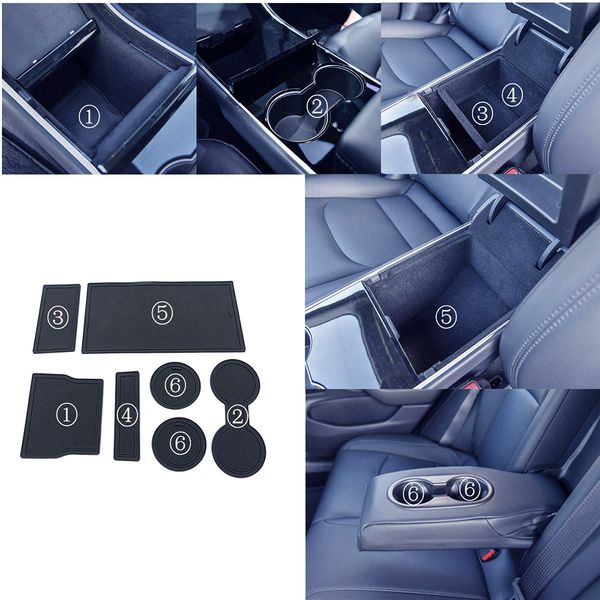 

non-slip rubber center console armrest mats cup holder liner accessories for model 3 2017 2018 2019 black car accessories