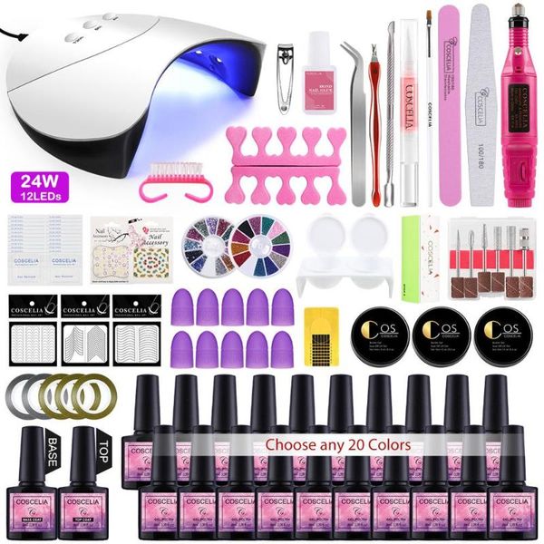 

24/54w uv lamp 20 color soak off gel nail coat gel nail polish kit manicure set polish electric manicure handle kit
