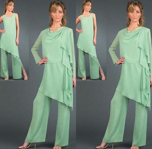 

2019 современная мать невесты брюки костюмы на заказ с длинными рукавами плюс размер 3 шт. шифон формальные мать невесты брюки костюмы, Black;red