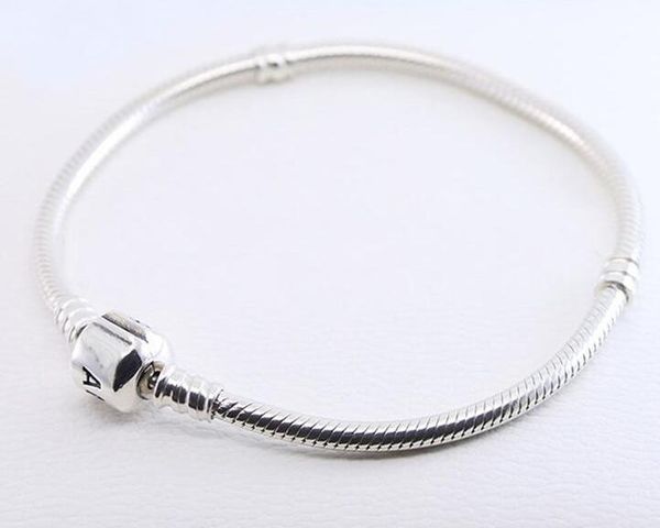 

Whole ale 925 terling ilver bracelet 3mm nake chain fit pandora charm bead bangle bracelet diy jewelry gift for men women