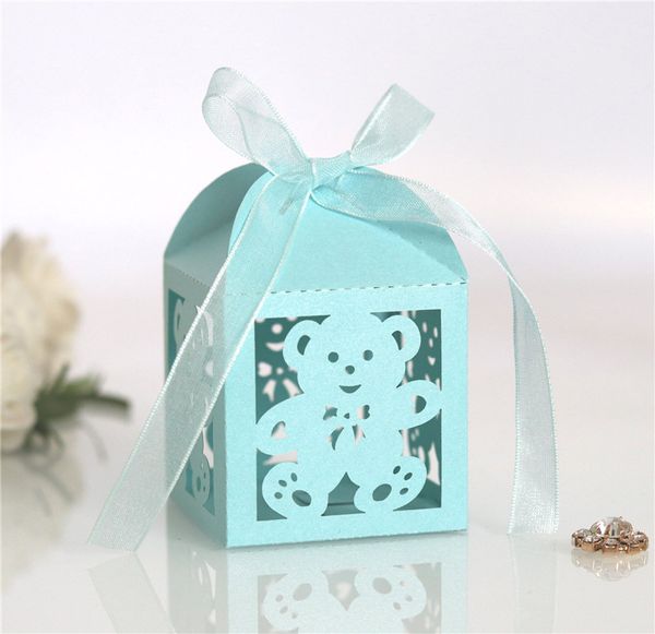 

100pcs Bear Wedding Candy Boxes Favor Holders Design With Ribbon Supply To Baby Shower Birthday Party Exquisite Boxes