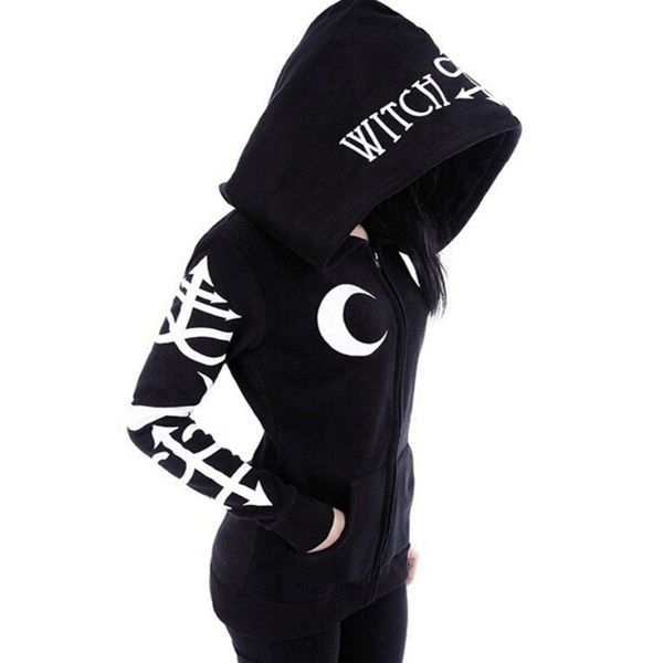

women harajuku gothic hoodie punk printed loose black hooded pockets lettered moon print street cool goth punk casual hoodies
