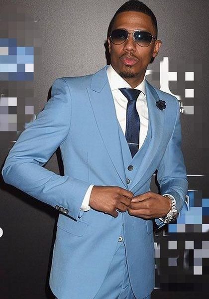 

fashion sky blue groom tuxedos peak lapel slim fit groomsman wedding tuxedos men prom jacket blazer 3 piece suit(jacket+pants+tie+vest) 23, Black;gray