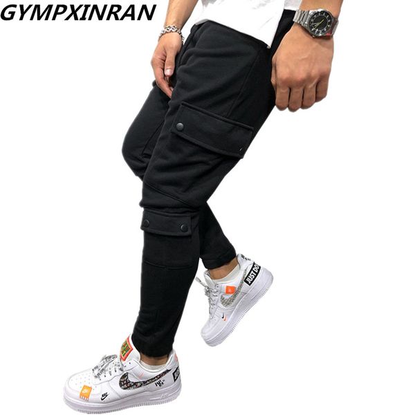 

gympxinran 2019 male trousers brand men pants multi pocket harem joggers pants mens joggers solid sweatpants m-3xl, Black
