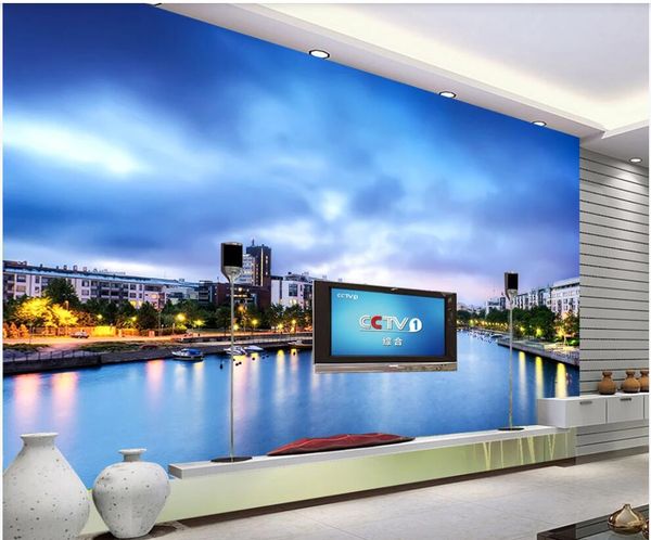 

3d room wallpaper custom p mural blue sky and white clouds sea city landscape decor living room 3d wall murals wallpaper for walls 3 d