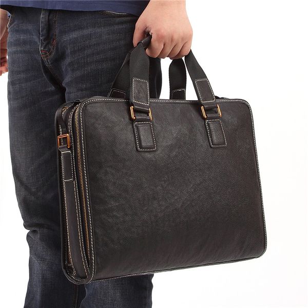 

nesitu black genuine leather office men briefcase messenger bags male business travel bag 14'' lapportfolio handbag m8157
