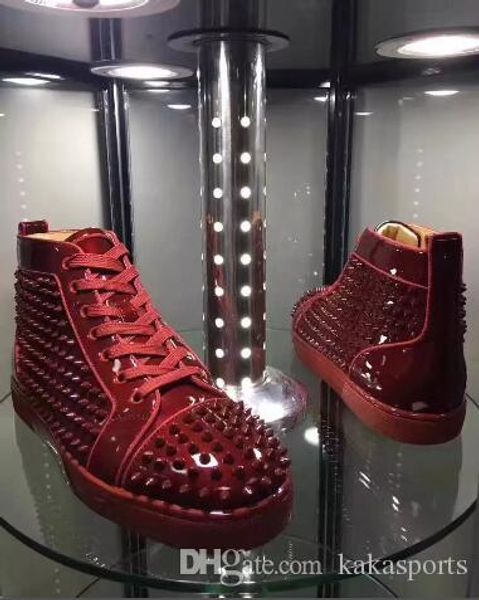 

elegant high sneakers shoes women,men trainers wine-red patent leather spikes red bottom sneaker casual outdoor party dress 35-46, Black