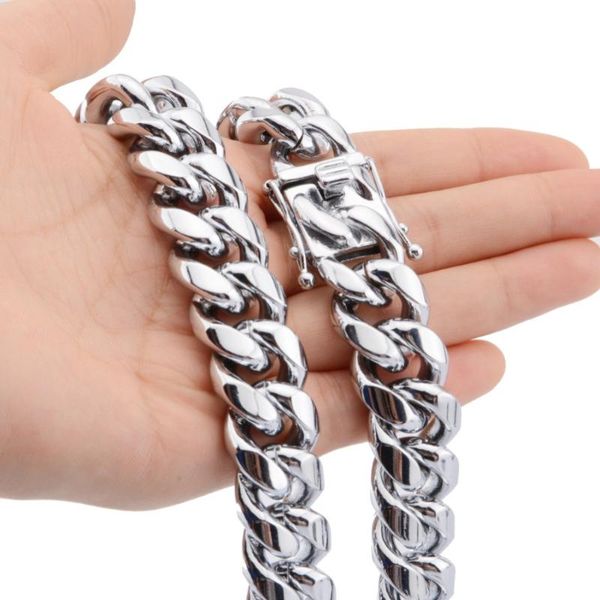 

men hip hop chain necklace fashion stainless steel 8-18mm width/20-30inch long miami cuban chains necklace male hiphop jewelry, Silver
