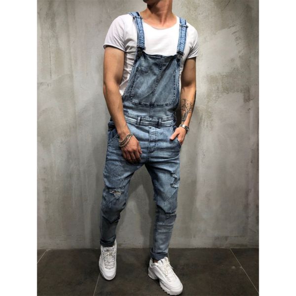 

fashion men's ripped jeans jumpsuits hi street distressed denim bib overalls for man suspender pants size s-xxxlztxu, Blue