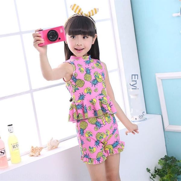 

little girl children's split swimming big girl's cute swim children's swimsuit two-piece suit with flat angle, White;black