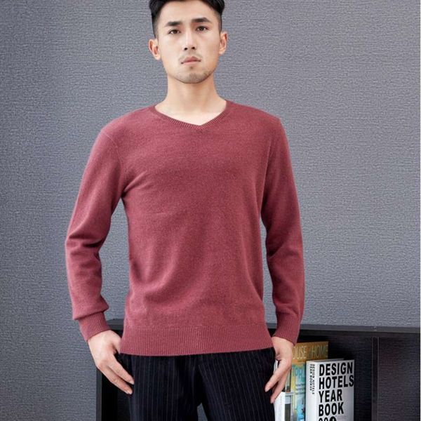 

lhzsyy spring new men's 100% pure cashmere sweater casual warm v-neck bottoming shirt 2019autumn winter high-grade knit pullover, White;black