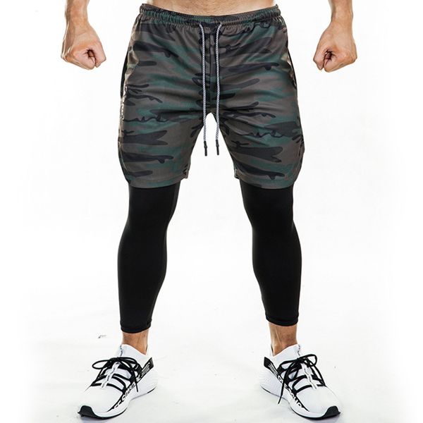 

joggers sweatpants new men 2 in 1 skinny pants shorts/leggings double layer sportswear male gyms fitness quick dry track pants, Black
