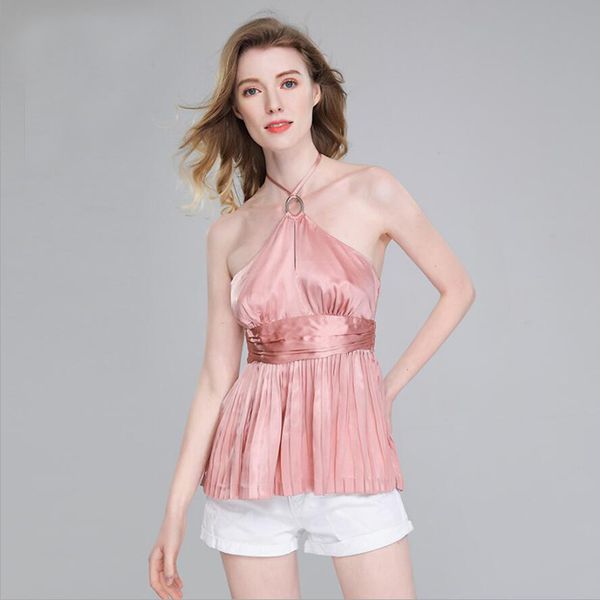 

women's tanks & camis bogeda summer silk camisole women backless fashion halter vest 100 blouse club party pure tank lady wear, White