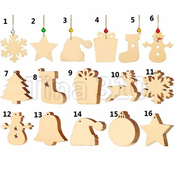 16 tipos de artesanato de madeira decorações criativas de Natal decorações de Natal pendentes de árvores de Natal