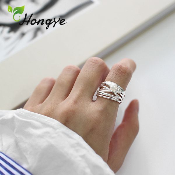 

hongye silver 925 ring irregular multi layers freshwater pearl ring adjustable finger accessory wedding jewelry gifts for girls, Golden;silver